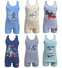 تحميل الصورة في عارض المعرض, طقم ملابس داخلية ملونة مع رسومات للأولاد مكون من 6 قطع (قميص داخلي رسمات + شورت رسمات ) - 100% قطن -