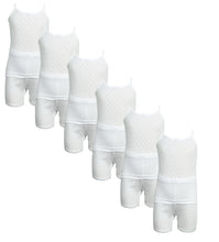 تحميل الصورة في عارض المعرض, طقم ملابس داخلية قصيرة وقميص داخلي للبنات من 6 قطع، قطن مثقب 100% أبيض