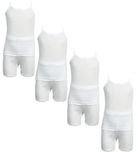 تحميل الصورة في عارض المعرض, طقم ملابس داخلية قصيرة وقميص داخلي للبنات من 4 قطع، قطن مثقب 100% أبيض