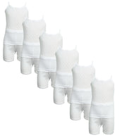 طقم ملابس داخلية قصيرة وقميص داخلي للبنات من 6 قطع، قطن مثقب 100% أبيض