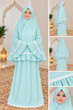 تحميل الصورة في عارض المعرض, طقم صلاة بناتي قطعتين (تنورة وشيلة) – سادة بألوان متعددة
