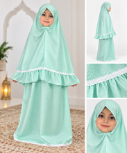 تحميل الصورة في عارض المعرض, طقم صلاة بناتي قطعتين (تنورة وشيلة) – سادة بألوان متعددة
