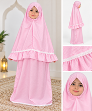 تحميل الصورة في عارض المعرض, طقم صلاة بناتي قطعتين (تنورة وشيلة) – سادة بألوان متعددة
