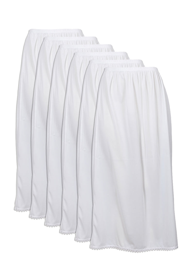 6 - قطع  تنورة نايلون أصلي داخلية ناعمة ودائمة وباردة مع حزام مطاطي ودانتيل صغير نسائي أبيض